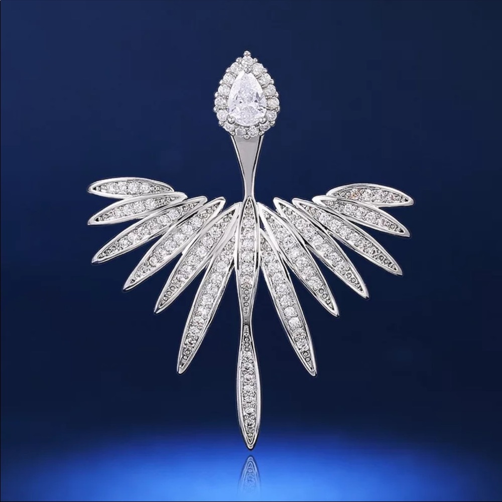 New 925 Silver Wings of Angel Diamond Stud Earrings - Picture 4 of 5